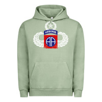 Pigment Oil Green 82nd Airborne Div Parachutist Wings and Patch - Distressed Urban Hoodie - baoMotion