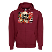 Burgundy firefighter skull Zipper Hoodie - AdoDesignShop