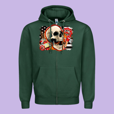 Firefighter Skull Zipper Hoodie Designed By Adodesignshop