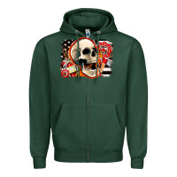 Sports Green firefighter skull Zipper Hoodie - AdoDesignShop