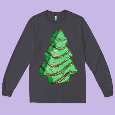 Green Christmas Cake Long Sleeve Tee Designed By Fadigitalartstudio