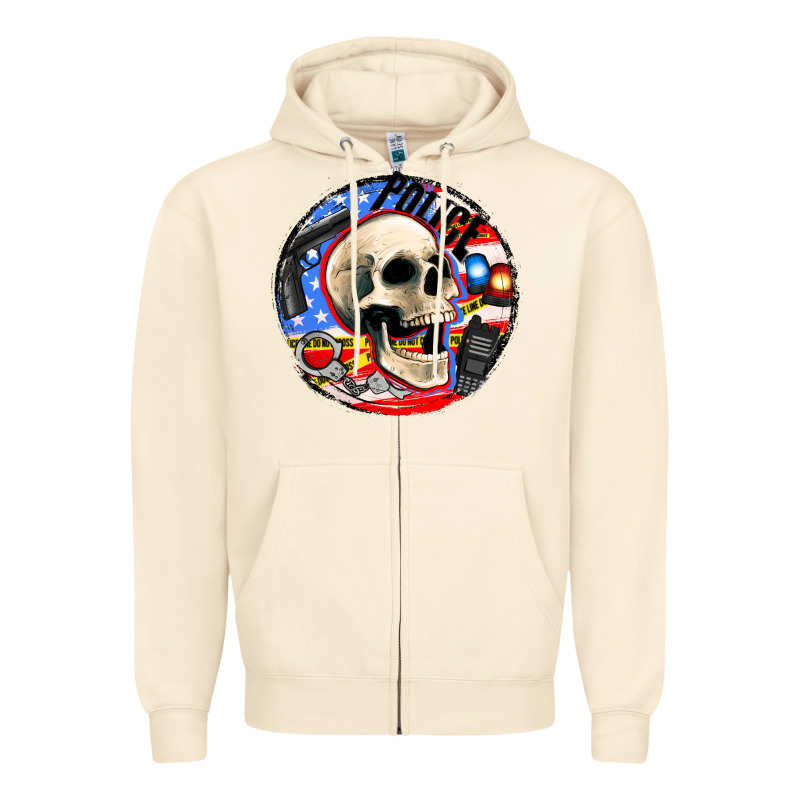 Police Skull And Police Equipment Zipper Hoodie by AdoDesignShop | Teevron