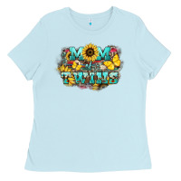 Baby Blue Mom of twins sunflower mothers day Ladies Tee - HowdyJamesFarm