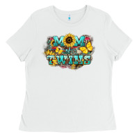 White Mom of twins sunflower mothers day Ladies Tee - HowdyJamesFarm