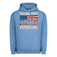 Pigment Pebble Blue Thank You Veterans American Flag Patriotic Urban Hoodie - baoMotion