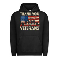 Pigment Black Thank You Veterans American Flag Patriotic Urban Hoodie - baoMotion