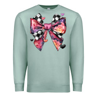 Seafoam coquette bow floral checkered pattern Premium Sweatshirt - JahusDesignShop