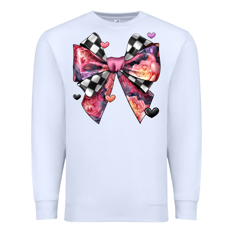 Coquette Bow Floral Checkered Pattern Premium Sweatshirt by JahusDesignShop | Teevron