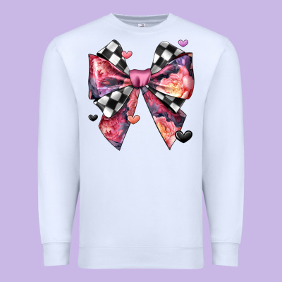 Coquette Bow Floral Checkered Pattern Premium Sweatshirt Designed By Jahusdesignshop