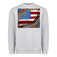 Heather Grey American flag and race flag Heavyweight Sweatshirt - AdoDesignShop
