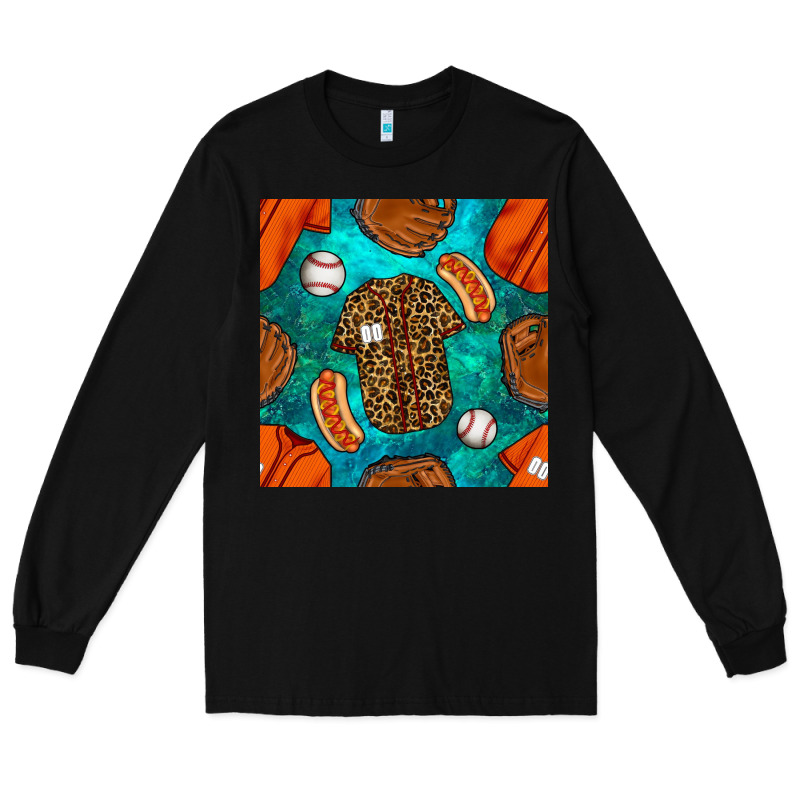 Baseball Leopard Uniform And Hotdog With Gemstone Seamless Pattern Long Sleeve Tee by BundleAndBundleShop | Teevron