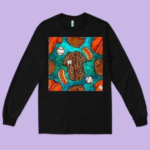 Baseball Leopard Uniform And Hotdog With Gemstone Seamless Pattern Long Sleeve Tee Designed By Bundleandbundleshop