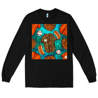 Black baseball leopard uniform and hotdog with gemstone seamless pattern Long Sleeve Tee - BundleAndBundleShop