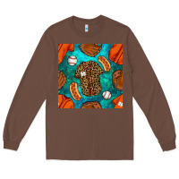 Chestnut baseball leopard uniform and hotdog with gemstone seamless pattern Long Sleeve Tee - BundleAndBundleShop