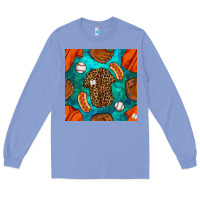 Colony Blue baseball leopard uniform and hotdog with gemstone seamless pattern Long Sleeve Tee - BundleAndBundleShop