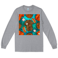Heather Grey baseball leopard uniform and hotdog with gemstone seamless pattern Long Sleeve Tee - BundleAndBundleShop