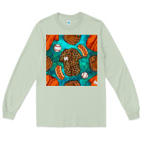 Matcha baseball leopard uniform and hotdog with gemstone seamless pattern Long Sleeve Tee - BundleAndBundleShop