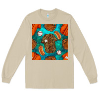 Mushroom baseball leopard uniform and hotdog with gemstone seamless pattern Long Sleeve Tee - BundleAndBundleShop
