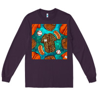 Plum baseball leopard uniform and hotdog with gemstone seamless pattern Long Sleeve Tee - BundleAndBundleShop