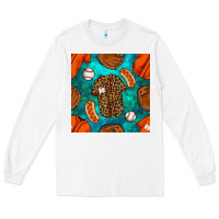 White baseball leopard uniform and hotdog with gemstone seamless pattern Long Sleeve Tee - BundleAndBundleShop