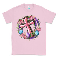 Bubblegum Pink Cross With Floral Wreath And Easter Eggs Classic Tee - RanaPortraitStore