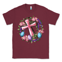 Burgundy Cross With Floral Wreath And Easter Eggs Classic Tee - RanaPortraitStore