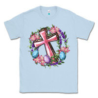 Dusty Blue Cross With Floral Wreath And Easter Eggs Classic Tee - RanaPortraitStore
