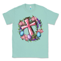 Seafoam Cross With Floral Wreath And Easter Eggs Classic Tee - RanaPortraitStore