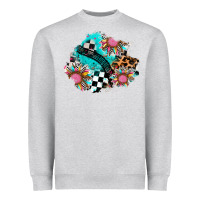 Heather Grey race sunflower patches Heavyweight Sweatshirt - AdoDesignShop