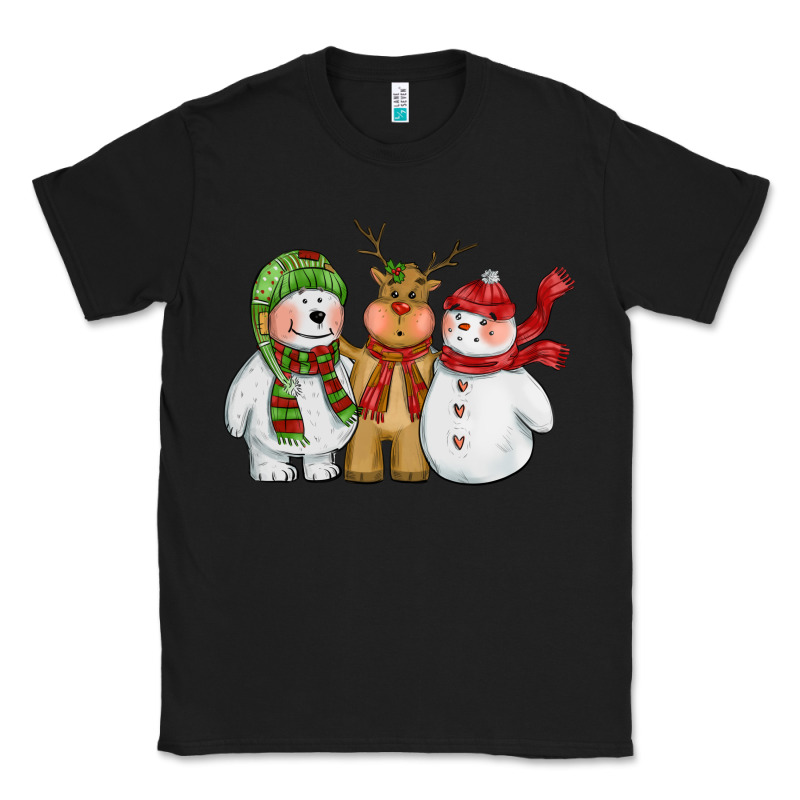 Christmas Polar Bear Reindeer And Snowman Classic Tee by CowGirlArtShop | Teevron