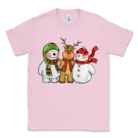 Bubblegum Pink christmas polar bear reindeer and snowman Classic Tee - CowGirlArtShop