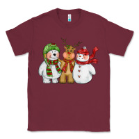 Burgundy christmas polar bear reindeer and snowman Classic Tee - CowGirlArtShop