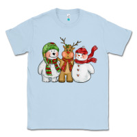 Dusty Blue christmas polar bear reindeer and snowman Classic Tee - CowGirlArtShop