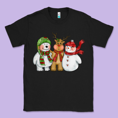 Christmas Polar Bear Reindeer And Snowman Classic Tee Designed By Cowgirlartshop