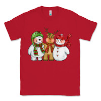 Red christmas polar bear reindeer and snowman Classic Tee - CowGirlArtShop