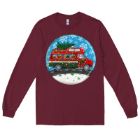 Burgundy santa claus with retro van  christmas ornament Long Sleeve Tee - BundleAndBundleShop
