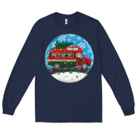 Navy santa claus with retro van  christmas ornament Long Sleeve Tee - BundleAndBundleShop