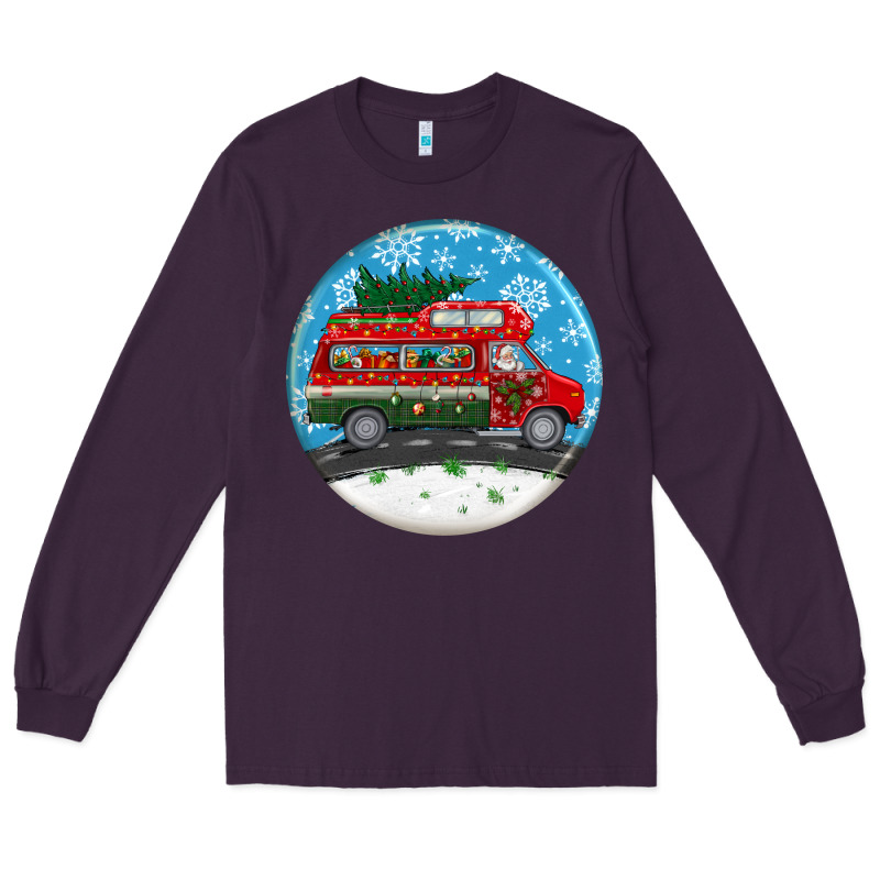 Santa Claus With Retro Van  Christmas Ornament Long Sleeve Tee by BundleAndBundleShop | Teevron