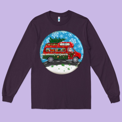 Santa Claus With Retro Van  Christmas Ornament Long Sleeve Tee Designed By Bundleandbundleshop