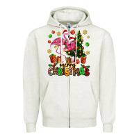 Oatmeal Heather flamingo merry christmas Zipper Hoodie - AdoDesignShop