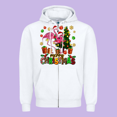 Flamingo Merry Christmas Zipper Hoodie Designed By Adodesignshop