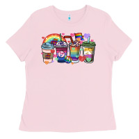 Bubblegum Pink lgbtq coffee cups Ladies Tee - HowdyJamesFarm