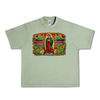 Oil Green lady of guadalupe serape background Urban Heavy Tee - Jasminsmagicworld