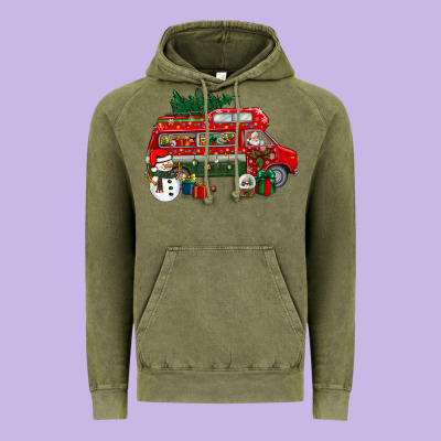 Christmas Santa Claus With Retro Van Vintage Hoodie Designed By Bundleandbundleshop