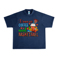 Navy I Run On Coffee And Basketball Frappe Urban Heavy Tee - FaDigitalArtStudio