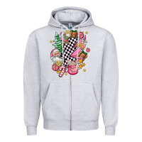 Heather Grey pink christmas lightning bolt Zipper Hoodie - AdoDesignShop