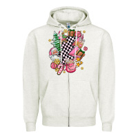Oatmeal Heather pink christmas lightning bolt Zipper Hoodie - AdoDesignShop