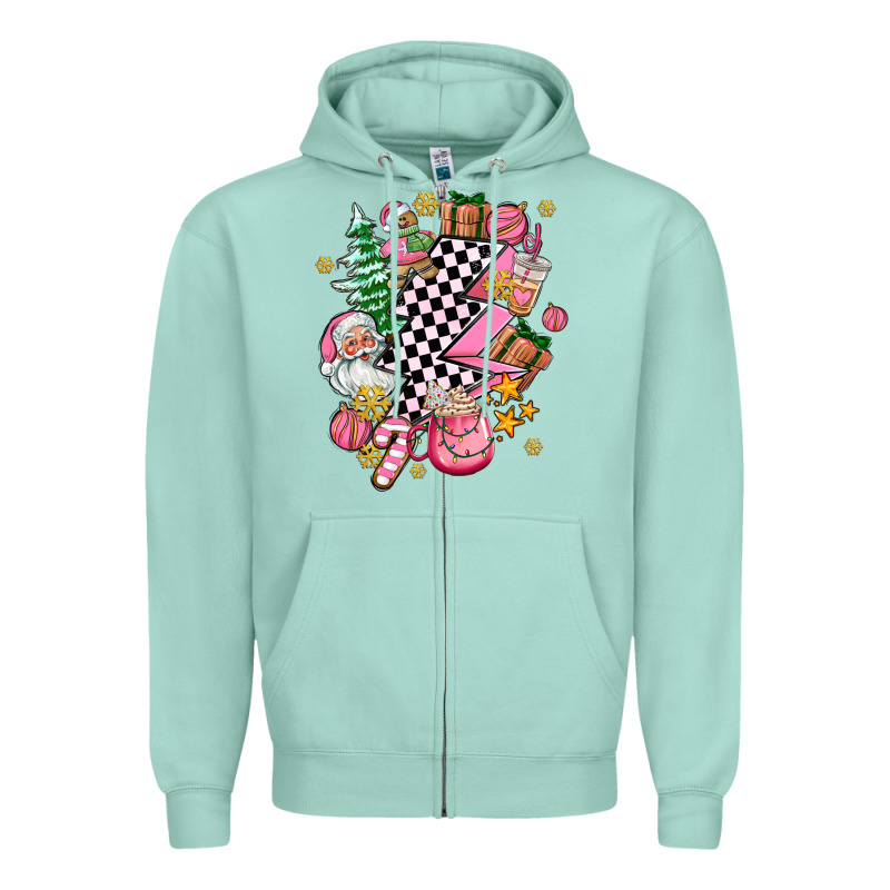 Pink Christmas Lightning Bolt Zipper Hoodie by AdoDesignShop | Teevron
