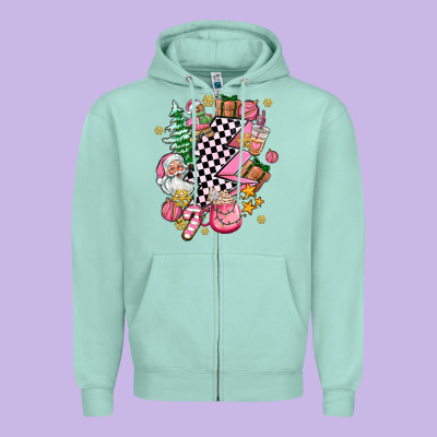 Pink Christmas Lightning Bolt Zipper Hoodie Designed By Adodesignshop