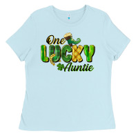 Baby Blue One Lucky Auntie St. Patrick's Day Ladies Tee - CowGirlArtShop